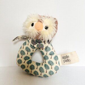 Apple Park Organic Owl Baby Rattle Plush — Woodland Animal Soft Toy 5.5"